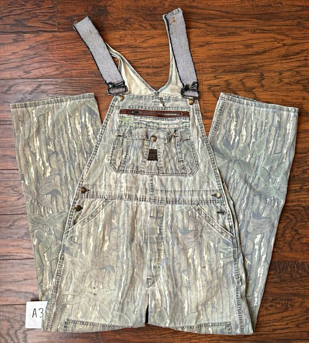 Vintage Liberty Realtree Camo Bib Overalls Made USA Faded Double Knee 34x31